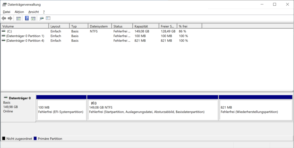 Windows Server 2022 Datenträgerverwaltung: Größere Wiederherstellungspartition