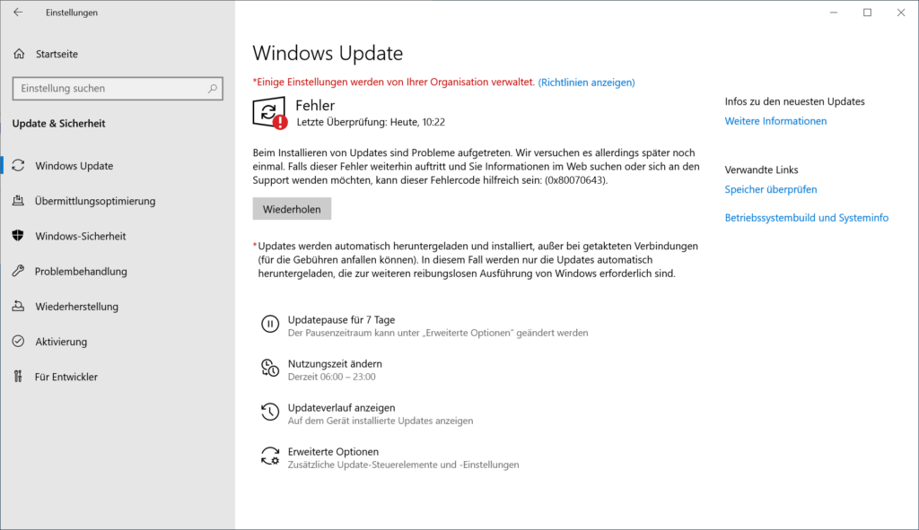 Windows Server 2022: Windows Update KB5034439 mit Fehler 0x80070643 fehlgschlagen