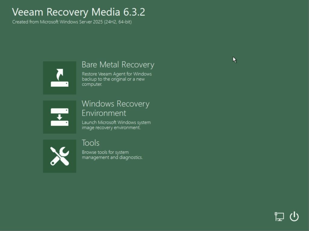Veeam Recovery Media 6.3.2 - Startbildschirm