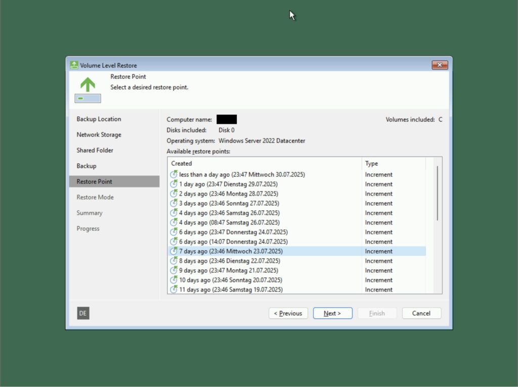 Veeam Recovery Media 6.3.2 - Restore Point
