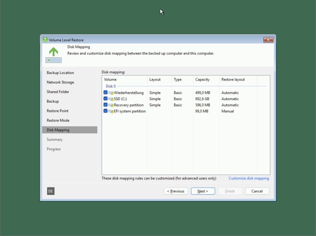 Veeam Recovery Media 6.3.2 - Disk Mapping - Done