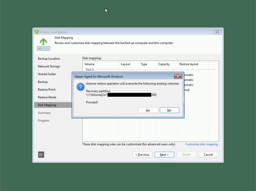 Veeam Recovery Media 6.3.2 - Disk Mapping - Proceed?